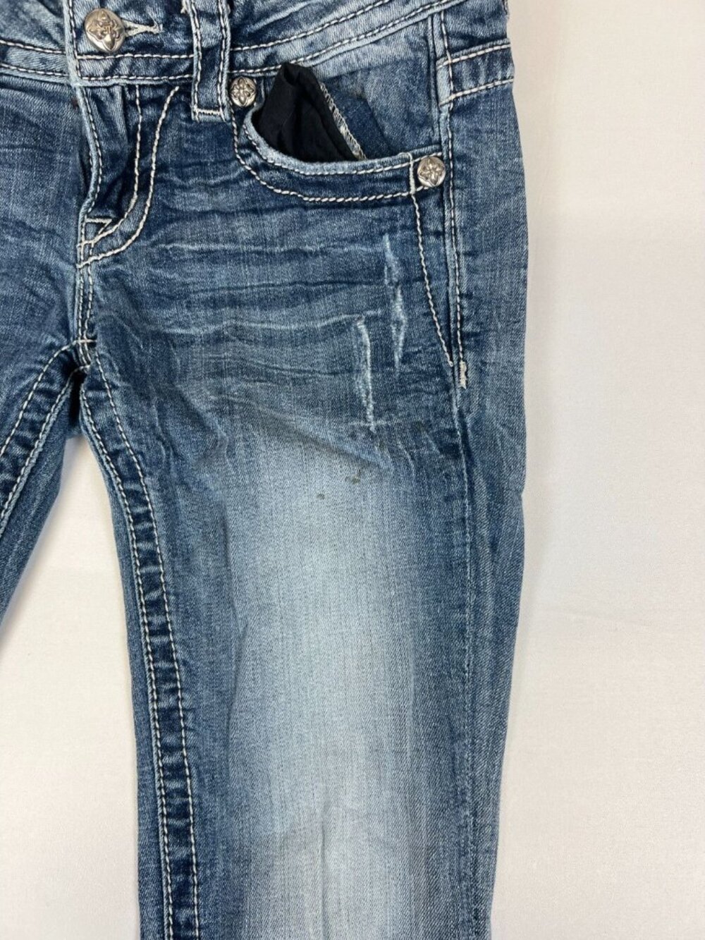 Miss Me Women 26 29 Inseam Ankle Skinny Blue Denim Distressed Embellished Pocket - Picture 5 of 11